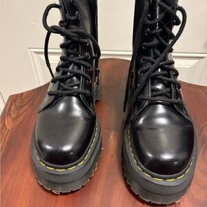 Dr. Martens Shiny Black Lace-Up Boots with Yellow Accents